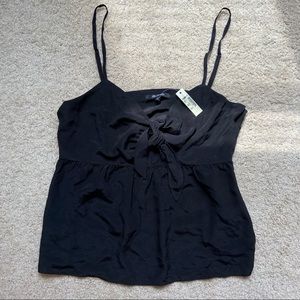 NWT Silk Tie-Front Keyhole Cami Top in Black